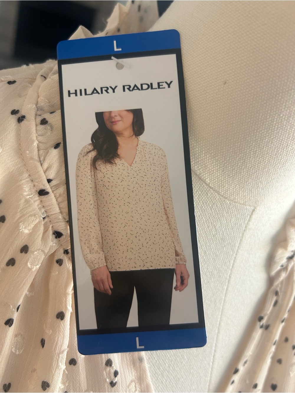 Hilary Radley Cream V-Neck Long-Sleeve Blouse with Black Dot Print - Picture 2 of 10